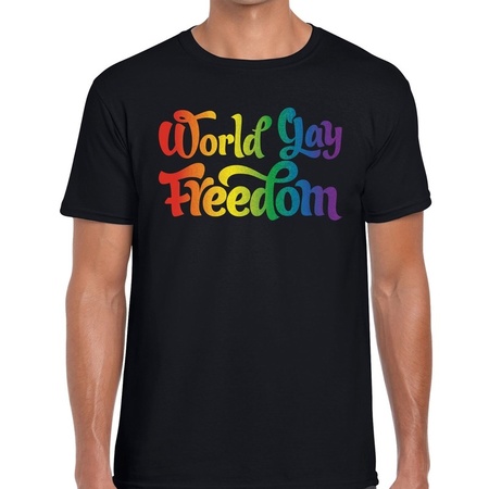 World gay freedom gaypride shirt zwart voor heren